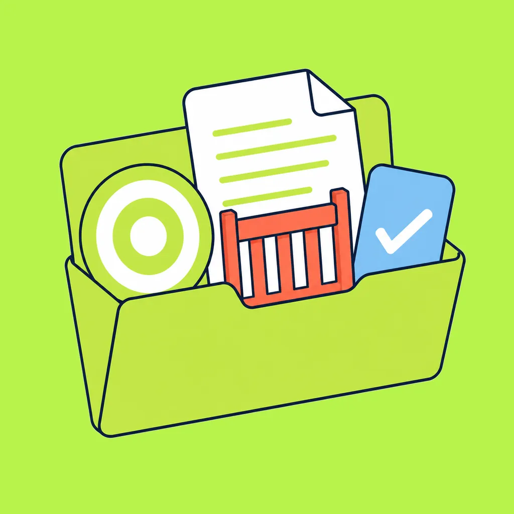 An open task folder holding a target, source page, boundary marker, and checked result card