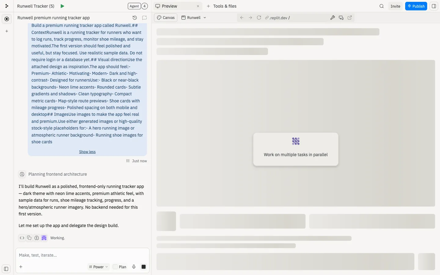 Replit Agent conversation beside a running app Preview during an official first-app walkthrough