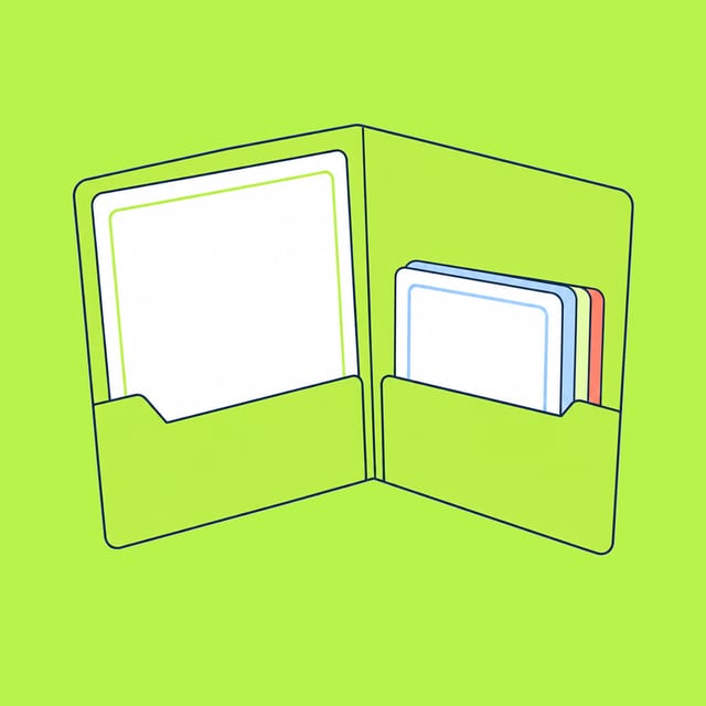 An open lime folder holding one blank instruction sheet and a separate stack of weekly note cards