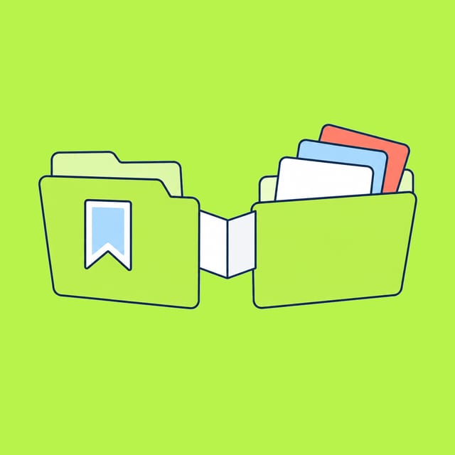 Two connected source folders, one with a citation bookmark and the other with stacked cards