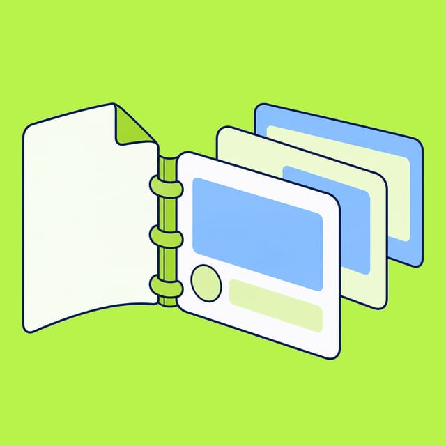 A folded document connected to a stack of separate slide cards