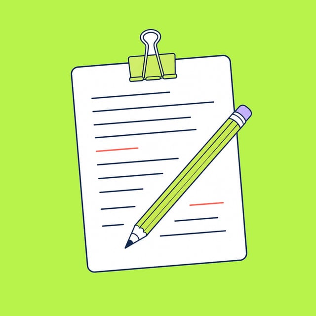 A pencil laid diagonally across a clipped draft sheet with abstract revision marks