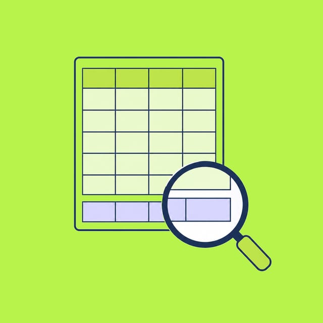 A spreadsheet grid with its last row separated and enlarged by a magnifying glass
