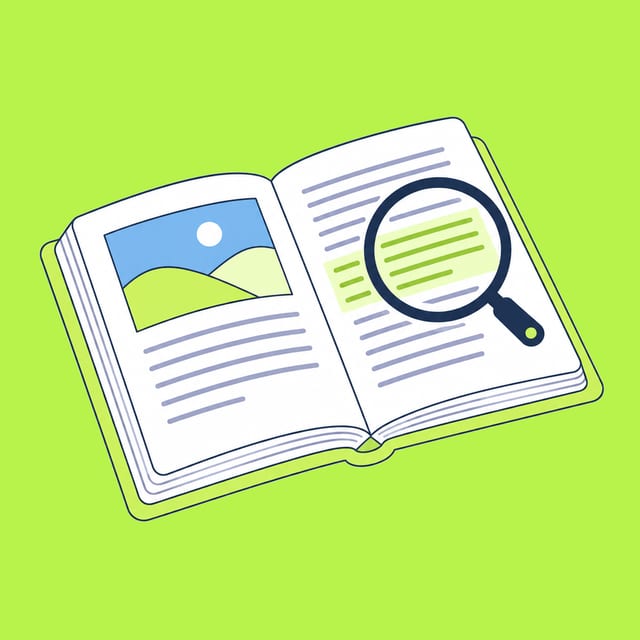 An open source booklet with a magnifying lens positioned over a marked paragraph